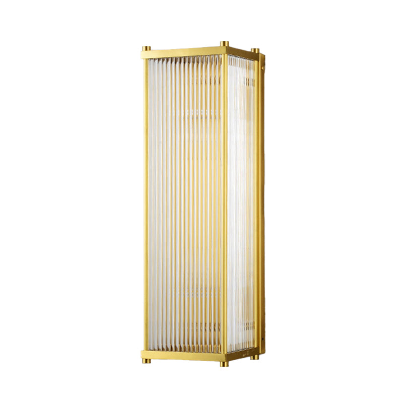 Gold Rectangular/Cylinder Wall Sconce Light Modern 1/2 Lights Fluted Crystal Wall Light Fixture for Living Room Clearhalo 'Modern wall lights' 'Modern' 'Wall Lamps & Sconces' 'Wall Lights' Lighting' 254398