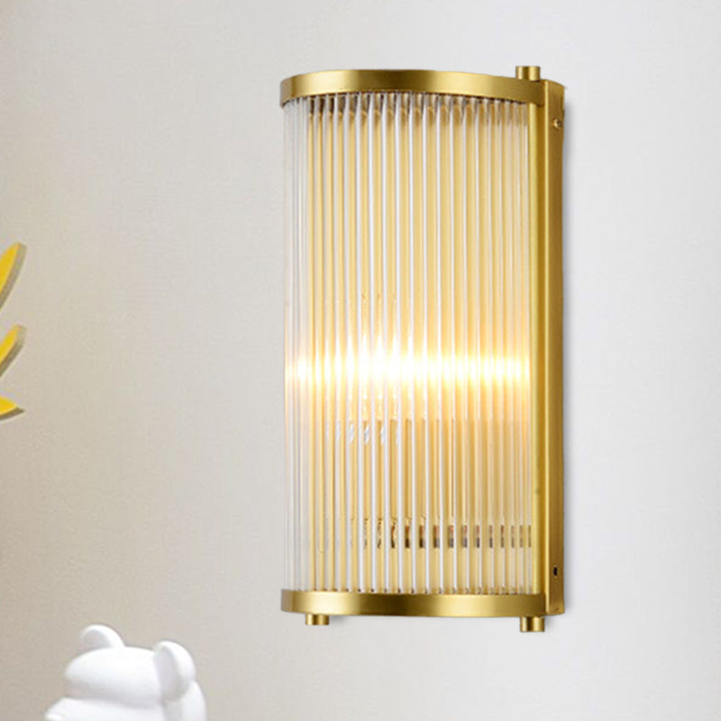 Gold Rectangular/Cylinder Wall Sconce Light Modern 1/2 Lights Fluted Crystal Wall Light Fixture for Living Room Clearhalo 'Modern wall lights' 'Modern' 'Wall Lamps & Sconces' 'Wall Lights' Lighting' 254401