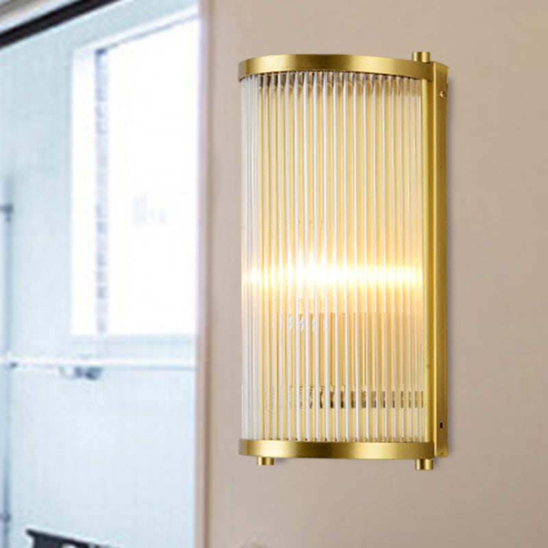 Gold Rectangular/Cylinder Wall Sconce Light Modern 1/2 Lights Fluted Crystal Wall Light Fixture for Living Room Clearhalo 'Modern wall lights' 'Modern' 'Wall Lamps & Sconces' 'Wall Lights' Lighting' 254402
