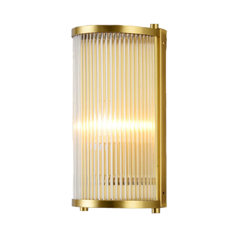 Gold Rectangular/Cylinder Wall Sconce Light Modern 1/2 Lights Fluted Crystal Wall Light Fixture for Living Room Clearhalo 'Modern wall lights' 'Modern' 'Wall Lamps & Sconces' 'Wall Lights' Lighting' 254403