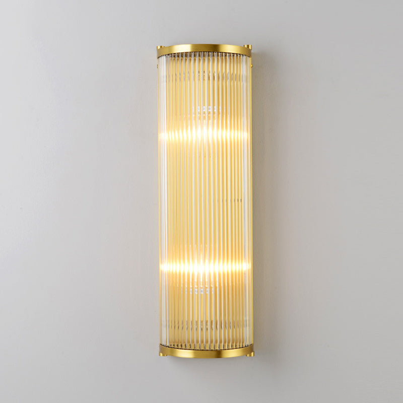 Gold Rectangular/Cylinder Wall Sconce Light Modern 1/2 Lights Fluted Crystal Wall Light Fixture for Living Room 2.0 Gold Cylinder Clearhalo 'Modern wall lights' 'Modern' 'Wall Lamps & Sconces' 'Wall Lights' Lighting' 254404