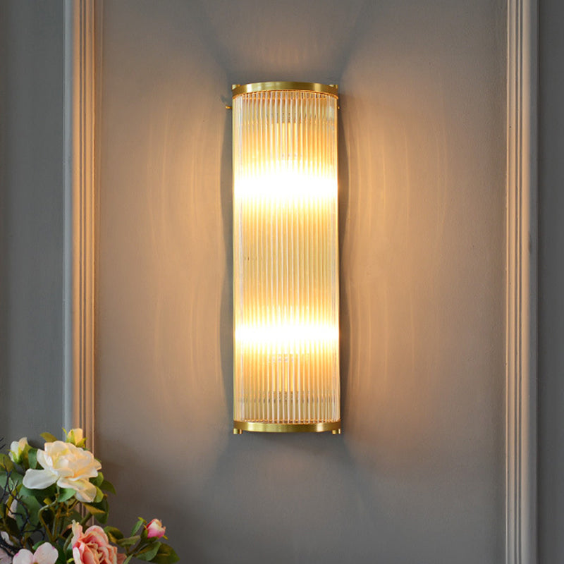 Gold Rectangular/Cylinder Wall Sconce Light Modern 1/2 Lights Fluted Crystal Wall Light Fixture for Living Room Clearhalo 'Modern wall lights' 'Modern' 'Wall Lamps & Sconces' 'Wall Lights' Lighting' 254405