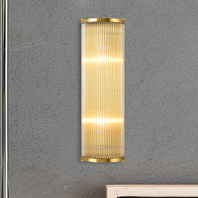 Gold Rectangular/Cylinder Wall Sconce Light Modern 1/2 Lights Fluted Crystal Wall Light Fixture for Living Room Clearhalo 'Modern wall lights' 'Modern' 'Wall Lamps & Sconces' 'Wall Lights' Lighting' 254406