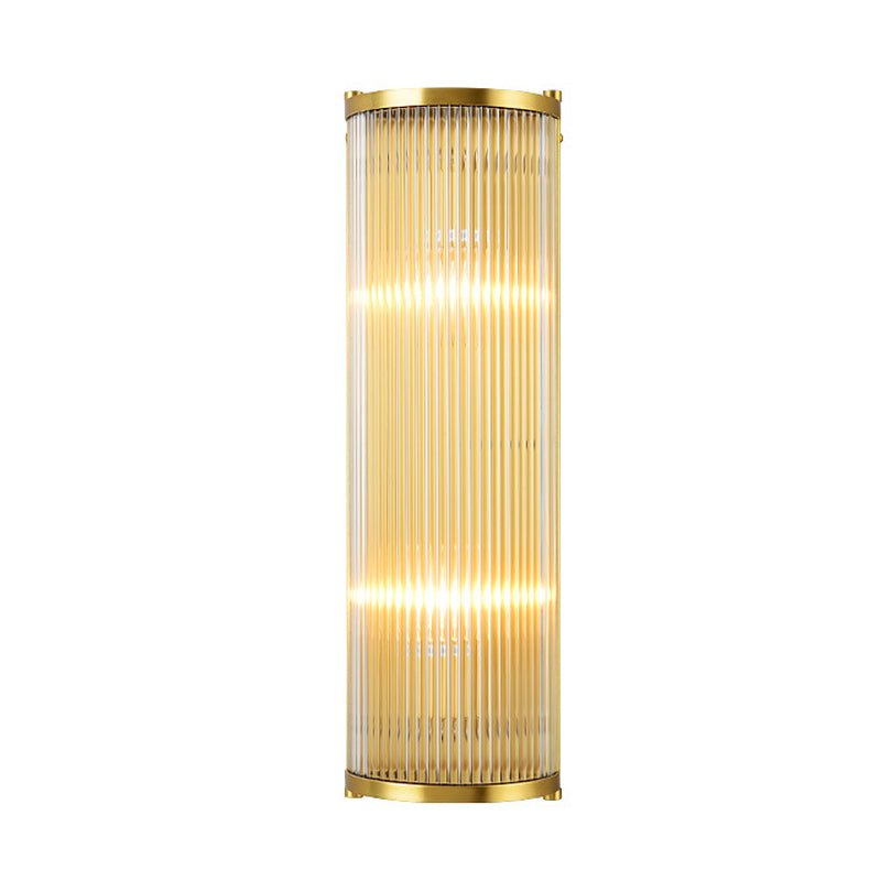 Gold Rectangular/Cylinder Wall Sconce Light Modern 1/2 Lights Fluted Crystal Wall Light Fixture for Living Room Clearhalo 'Modern wall lights' 'Modern' 'Wall Lamps & Sconces' 'Wall Lights' Lighting' 254407