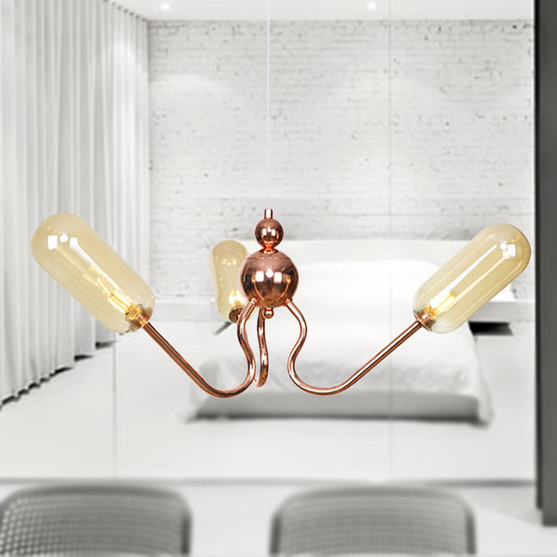 3-Light Clear/Amber Glass Hanging Chandelier Industrial Copper Globe/Tubular Dining Room Pendant Light Fixture Clearhalo 'Cast Iron' 'Ceiling Lights' 'Chandeliers' 'Clear' 'Industrial Chandeliers' 'Industrial' 'Metal' 'Middle Century Chandeliers' 'Modern' 'Rustic Chandeliers' 'Tiffany' 'Traditional Chandeliers' Lighting' 254413