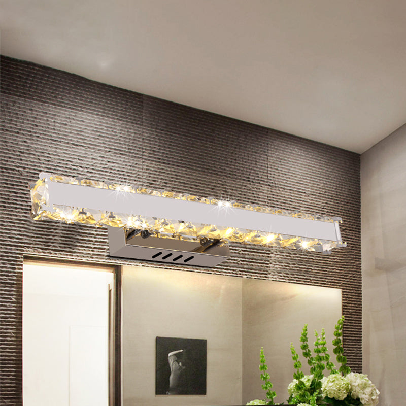 11.5"/16.5" Wide Rectangle Vanity Mirror Light Modern Style Clear Crystal LED White Wall Light Sconce for Bathroom Clearhalo 'Modern wall lights' 'Modern' 'Vanity Lights' 'Wall Lights' Lighting' 254441