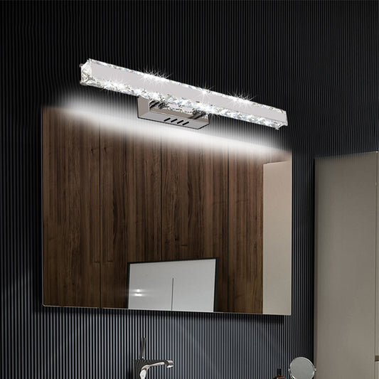 11.5"/16.5" Wide Rectangle Vanity Mirror Light Modern Style Clear Crystal LED White Wall Light Sconce for Bathroom Clearhalo 'Modern wall lights' 'Modern' 'Vanity Lights' 'Wall Lights' Lighting' 254443