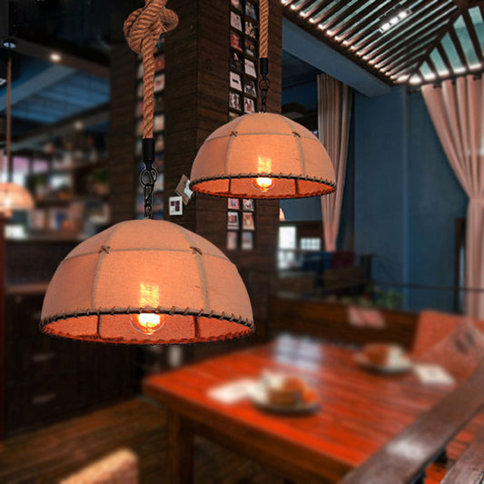 14"/18" W Dome Shade Restaurant Hanging Lamp Lodge Style Fabric and Rope Beige Pendant Light Beige Clearhalo 'Art Deco Pendants' 'Cast Iron' 'Ceiling Lights' 'Ceramic' 'Crystal' 'Industrial Pendants' 'Industrial' 'Metal' 'Middle Century Pendants' 'Pendant Lights' 'Pendants' 'Tiffany' Lighting' 254456