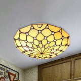 Stained Glass Bowl Flush Light Rustic Loft 2 Bulbs Flush Ceiling Light in Beige for Bedroom Clearhalo 'Ceiling Lights' 'Close To Ceiling Lights' 'Close to ceiling' 'Flush mount' Lighting' 254505