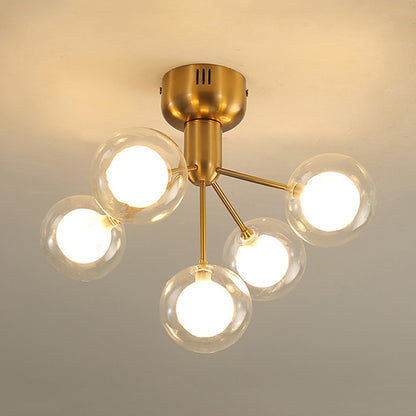 5 Lights Orbit Semi Flush Ceiling Light 5 Lights Modern Style Glass Ceiling Lamp for Foyer Hallway Gold Clearhalo 'Ceiling Lights' 'Close To Ceiling Lights' 'Close to ceiling' 'Glass shade' 'Glass' 'Semi-flushmount' Lighting' 254506