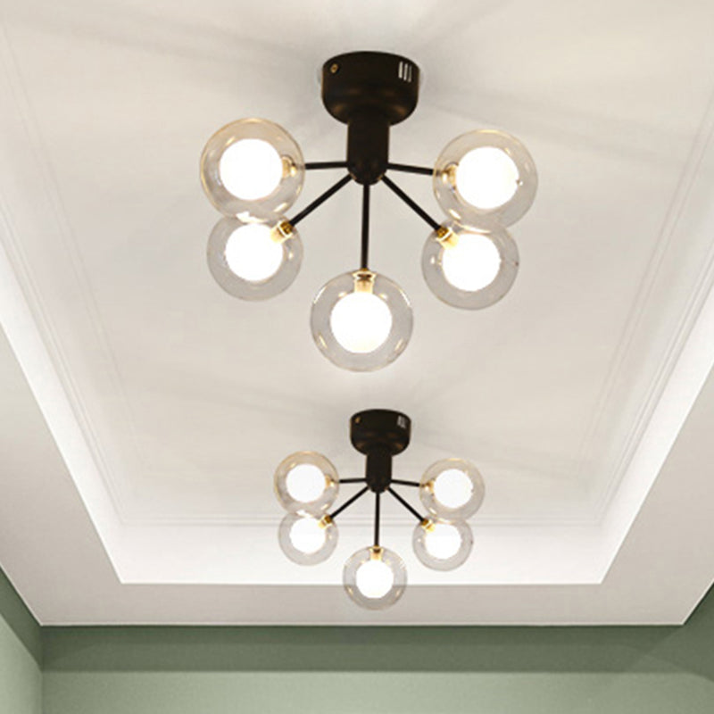 5 Lights Orbit Semi Flush Ceiling Light 5 Lights Modern Style Glass Ceiling Lamp for Foyer Hallway Clearhalo 'Ceiling Lights' 'Close To Ceiling Lights' 'Close to ceiling' 'Glass shade' 'Glass' 'Semi-flushmount' Lighting' 254509