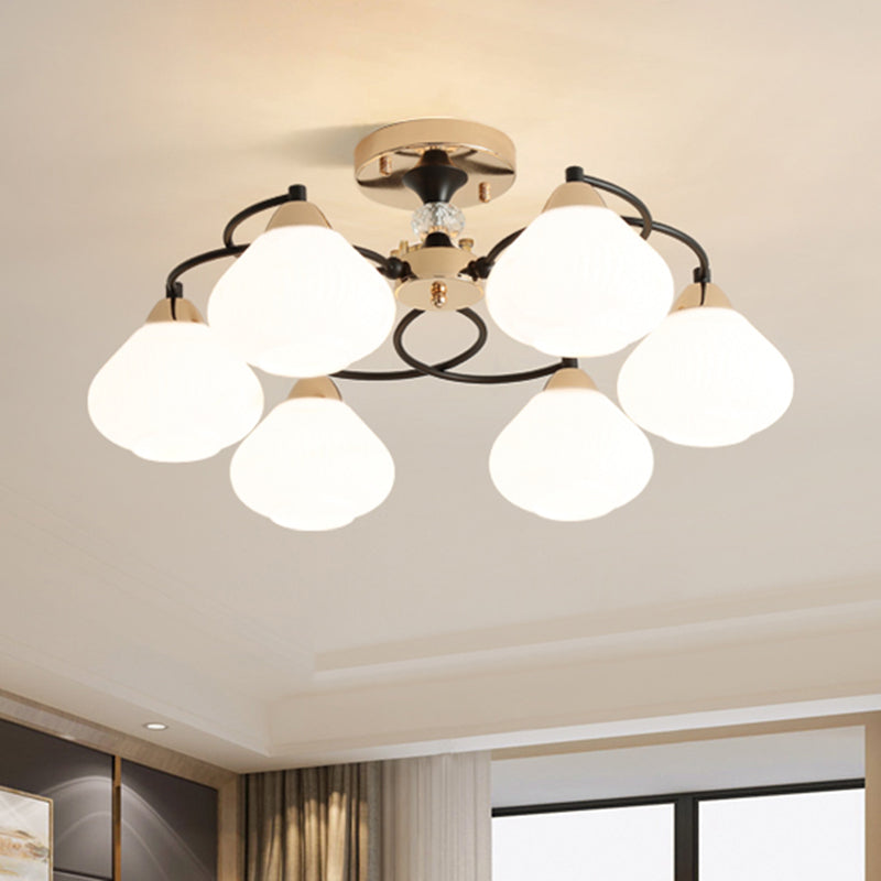 Elegant Urn Shade Semi Flushmount Light 6 Heads Opal Glass Ceiling Lamp in White for Living Room Clearhalo 'Ceiling Lights' 'Close To Ceiling Lights' 'Close to ceiling' 'Glass shade' 'Glass' 'Semi-flushmount' Lighting' 254513