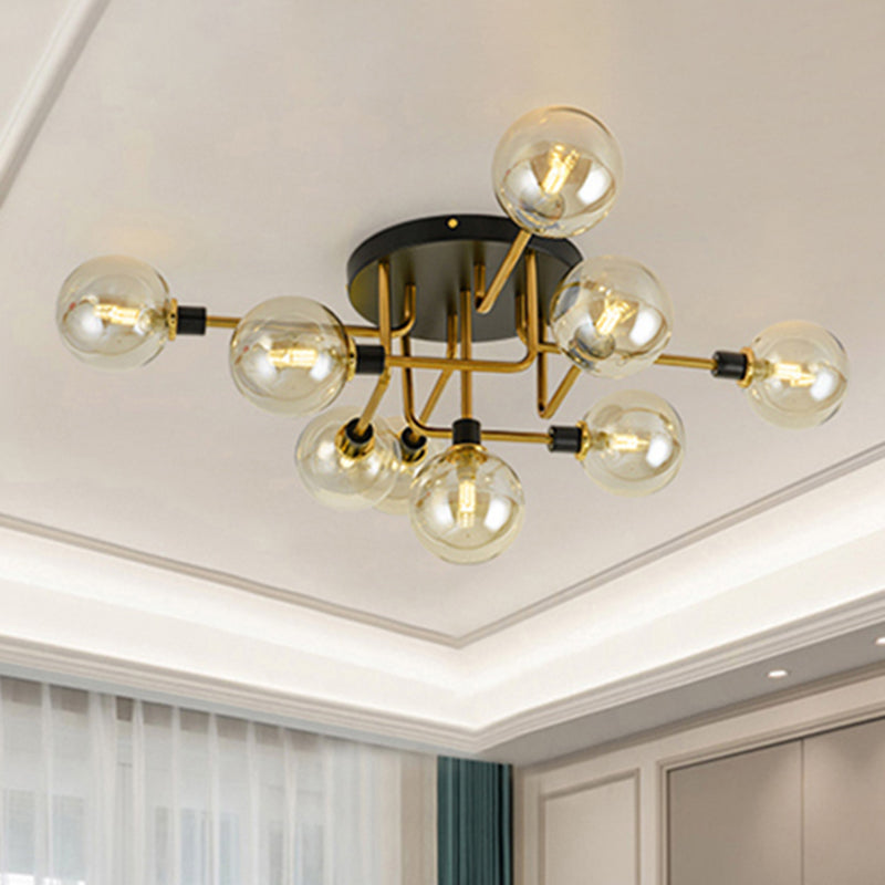 Sphere Shade Semi Ceiling Mount Light Multi-Head Modern Glass Metal Ceiling Lamp for Hotel Clearhalo 'Ceiling Lights' 'Close To Ceiling Lights' 'Close to ceiling' 'Glass shade' 'Glass' 'Semi-flushmount' Lighting' 254540