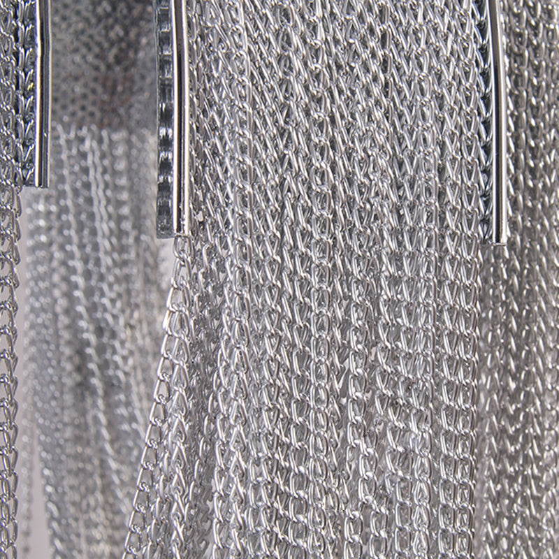 Tassel Sconce Light Fixture Modern Metal Chain 2 Lights Bedroom Wall Light Sconce in Chrome Clearhalo 'Wall Lamps & Sconces' 'Wall Lights' Lighting' 254570