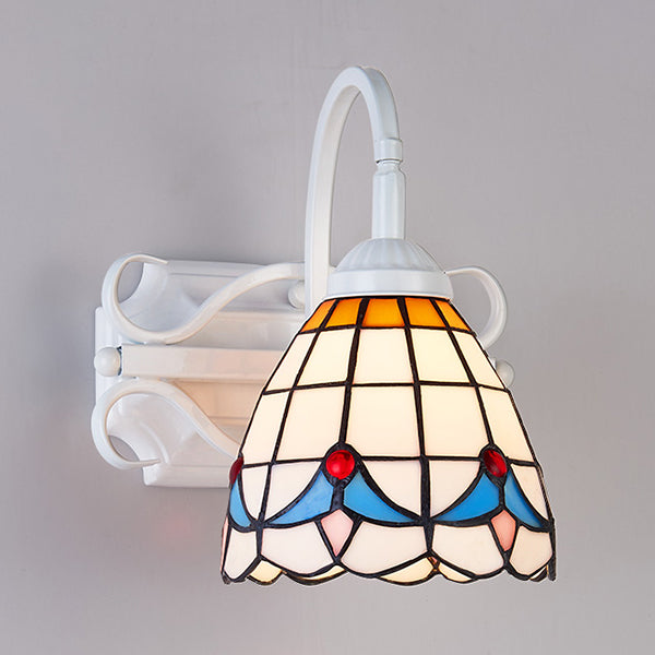 Retro Style Domed Wall Light Fixture Stained Glass 1 Light Down Lighting Wall Mount Fixture in Beige/Blue/Blue-White/White Clearhalo 'Industrial' 'Middle century wall lights' 'Tiffany wall lights' 'Tiffany' 'Wall Lamps & Sconces' 'Wall Lights' Lighting' 25462