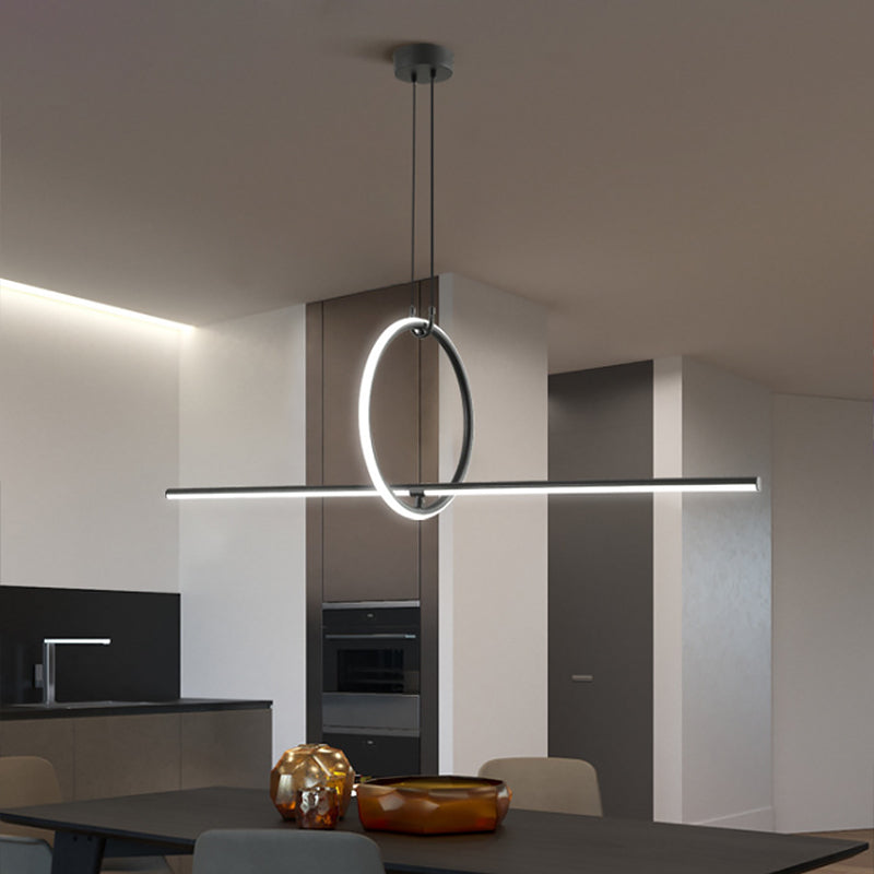 Stick and Ring Dining Room Island Light Fixture Metal Modernist LED Pendant Lamp in Black Clearhalo 'Ceiling Lights' 'Island Lights' Lighting' 2546366