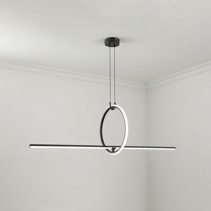 Stick and Ring Dining Room Island Light Fixture Metal Modernist LED Pendant Lamp in Black Black Clearhalo 'Ceiling Lights' 'Island Lights' Lighting' 2546367