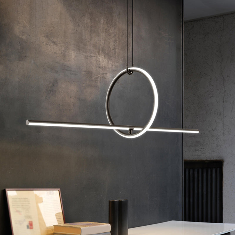 Stick and Ring Dining Room Island Light Fixture Metal Modernist LED Pendant Lamp in Black Clearhalo 'Ceiling Lights' 'Island Lights' Lighting' 2546368