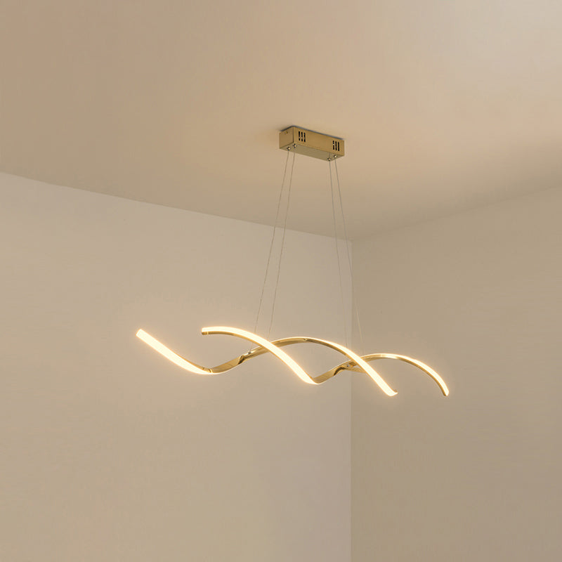 Wave Shaped Aluminum Hanging Light Minimalist Style LED Island Lighting with Adjustable Cord Gold 35.5" Warm Clearhalo 'Ceiling Lights' 'Island Lights' Lighting' 2546386
