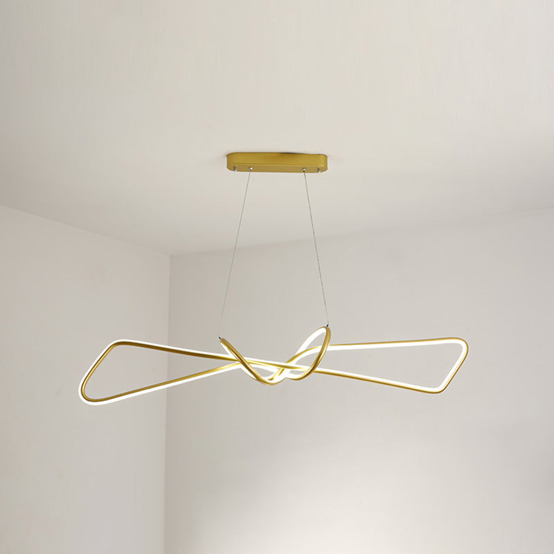 Bowtie LED Island Lighting Ideas Contemporary Metal Dining Room Hanging Light Kit Gold White Clearhalo 'Ceiling Lights' 'Island Lights' Lighting' 2546398