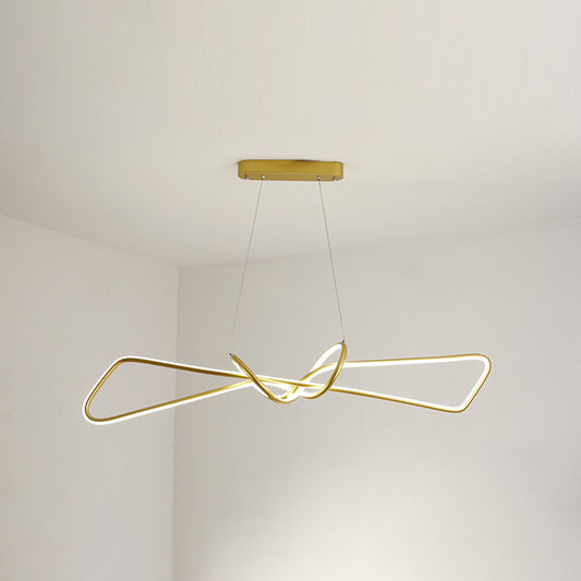 Bowtie LED Island Lighting Ideas Contemporary Metal Dining Room Hanging Light Kit Gold White Clearhalo 'Ceiling Lights' 'Island Lights' Lighting' 2546398