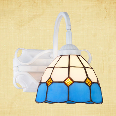 Retro Style Domed Wall Light Fixture Stained Glass 1 Light Down Lighting Wall Mount Fixture in Beige/Blue/Blue-White/White Clearhalo 'Industrial' 'Middle century wall lights' 'Tiffany wall lights' 'Tiffany' 'Wall Lamps & Sconces' 'Wall Lights' Lighting' 25464