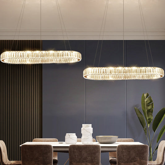 Restaurant LED Hanging Pendant Simple Stainless Steel Island Light with Oval Crystal Shade Clearhalo 'Ceiling Lights' 'Island Lights' Lighting' 2546432