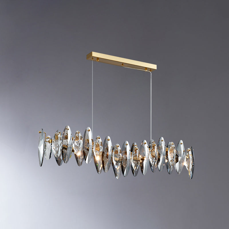 Leaf Shaped Suspension Lamp Postmodern Smoke Grey Glass Restaurant Island Light in Gold Gold 35.5" Clearhalo 'Ceiling Lights' 'Glass shade' 'Glass' 'Island Lights' Lighting' 2546446