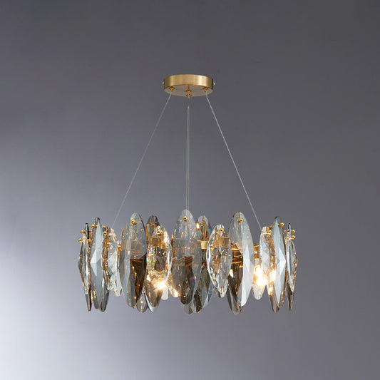 Leaf Shaped Suspension Lamp Postmodern Smoke Grey Glass Restaurant Island Light in Gold Gold 16" Clearhalo 'Ceiling Lights' 'Glass shade' 'Glass' 'Island Lights' Lighting' 2546447