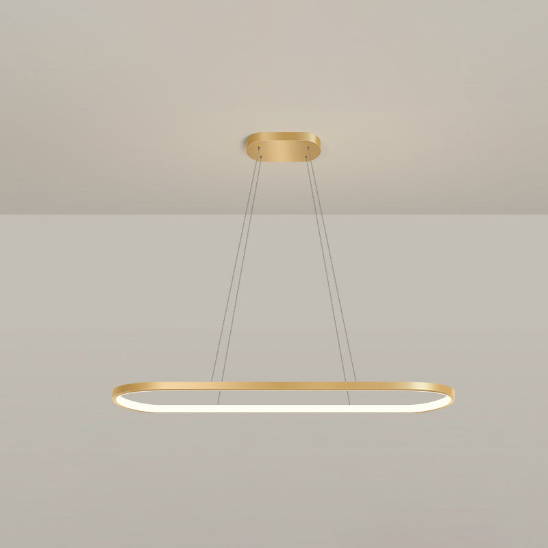Metal Oblong Pendant Light Fixture Minimalist Gold Plated LED Island Lighting over Table Gold 27.5" Remote Control Stepless Dimming Clearhalo 'Ceiling Lights' 'Island Lights' Lighting' 2546533