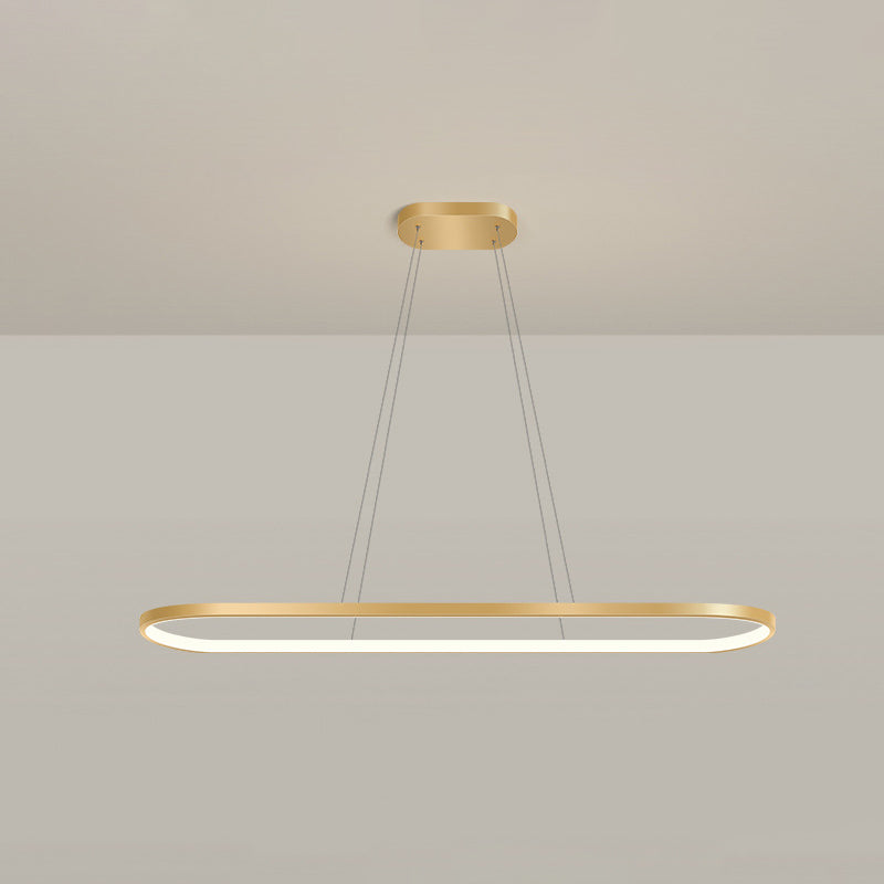 Metal Oblong Pendant Light Fixture Minimalist Gold Plated LED Island Lighting over Table Gold 35.5" Remote Control Stepless Dimming Clearhalo 'Ceiling Lights' 'Island Lights' Lighting' 2546535