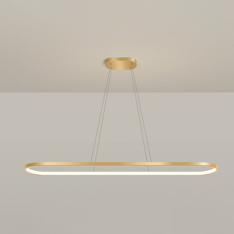 Metal Oblong Pendant Light Fixture Minimalist Gold Plated LED Island Lighting over Table Gold 47" Remote Control Stepless Dimming Clearhalo 'Ceiling Lights' 'Island Lights' Lighting' 2546538