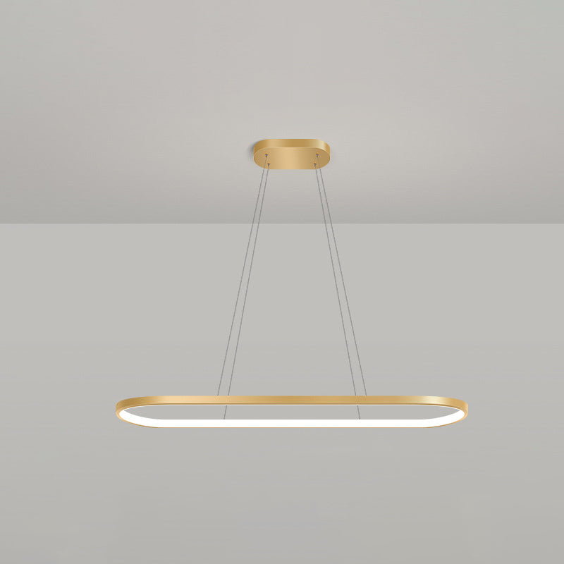 Metal Oblong Pendant Light Fixture Minimalist Gold Plated LED Island Lighting over Table Gold 27.5" White Clearhalo 'Ceiling Lights' 'Island Lights' Lighting' 2546539