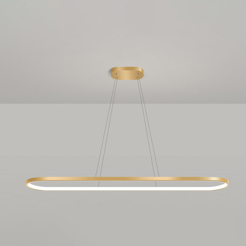 Metal Oblong Pendant Light Fixture Minimalist Gold Plated LED Island Lighting over Table Gold 47" White Clearhalo 'Ceiling Lights' 'Island Lights' Lighting' 2546543