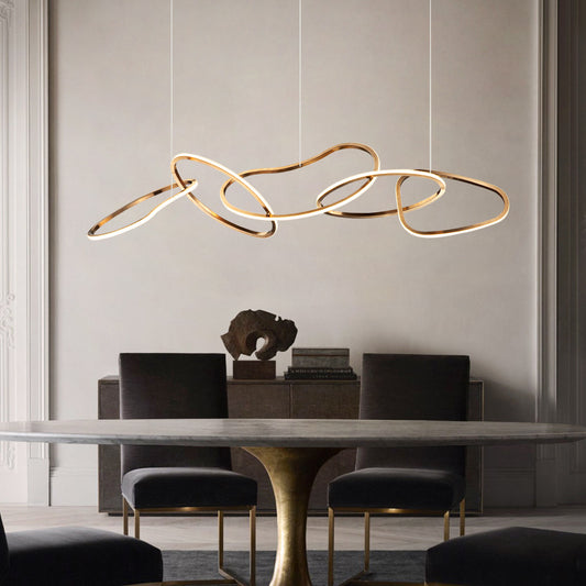 Metal 5-Ring Island Lighting Minimalist Golden LED Hanging Light for Dinning Room Clearhalo 'Ceiling Lights' 'Island Lights' Lighting' 2546571