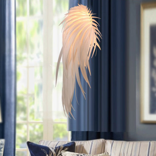 Angel Wing Feather Pendant Lighting Minimalist Plastic White Hanging Lamp for Living Room White Clearhalo 'Ceiling Lights' 'Chandeliers' 'Modern Chandeliers' 'Modern' Lighting' 2546589