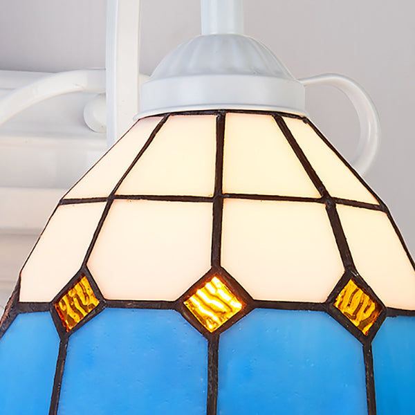 Retro Style Domed Wall Light Fixture Stained Glass 1 Light Down Lighting Wall Mount Fixture in Beige/Blue/Blue-White/White Clearhalo 'Industrial' 'Middle century wall lights' 'Tiffany wall lights' 'Tiffany' 'Wall Lamps & Sconces' 'Wall Lights' Lighting' 25466