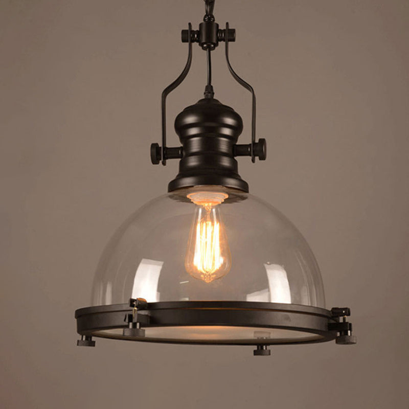 Glass Pot Shaped Suspension Lamp Industrial 1-Light Bistro Bar Pendant Lighting in Black Clearhalo 'Ceiling Lights' 'Chandeliers' 'Glass shade' 'Glass' 'Industrial Pendants' 'Industrial' 'Middle Century Pendants' 'Pendant Lights' 'Pendants' 'Tiffany' Lighting' 2546631