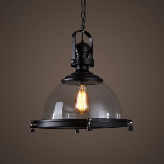 Glass Pot Shaped Suspension Lamp Industrial 1-Light Bistro Bar Pendant Lighting in Black Black Circular Arc Clearhalo 'Ceiling Lights' 'Chandeliers' 'Glass shade' 'Glass' 'Industrial Pendants' 'Industrial' 'Middle Century Pendants' 'Pendant Lights' 'Pendants' 'Tiffany' Lighting' 2546633
