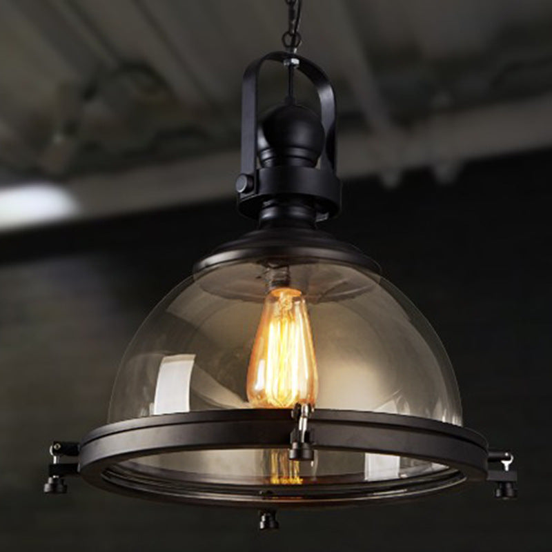 Glass Pot Shaped Suspension Lamp Industrial 1-Light Bistro Bar Pendant Lighting in Black Clearhalo 'Ceiling Lights' 'Chandeliers' 'Glass shade' 'Glass' 'Industrial Pendants' 'Industrial' 'Middle Century Pendants' 'Pendant Lights' 'Pendants' 'Tiffany' Lighting' 2546634
