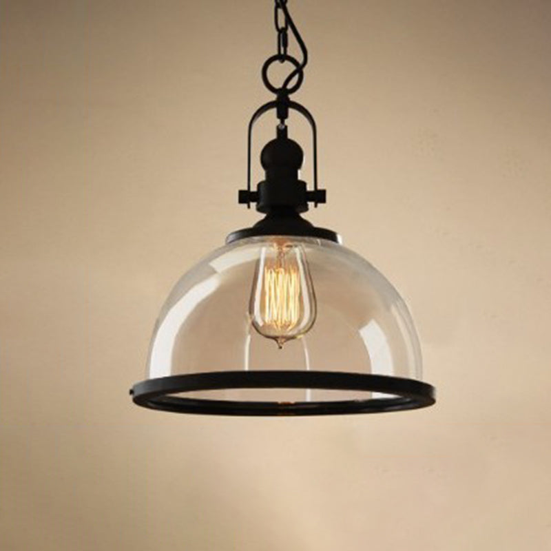 Glass Pot Shaped Suspension Lamp Industrial 1-Light Bistro Bar Pendant Lighting in Black Black Dome Clearhalo 'Ceiling Lights' 'Chandeliers' 'Glass shade' 'Glass' 'Industrial Pendants' 'Industrial' 'Middle Century Pendants' 'Pendant Lights' 'Pendants' 'Tiffany' Lighting' 2546637