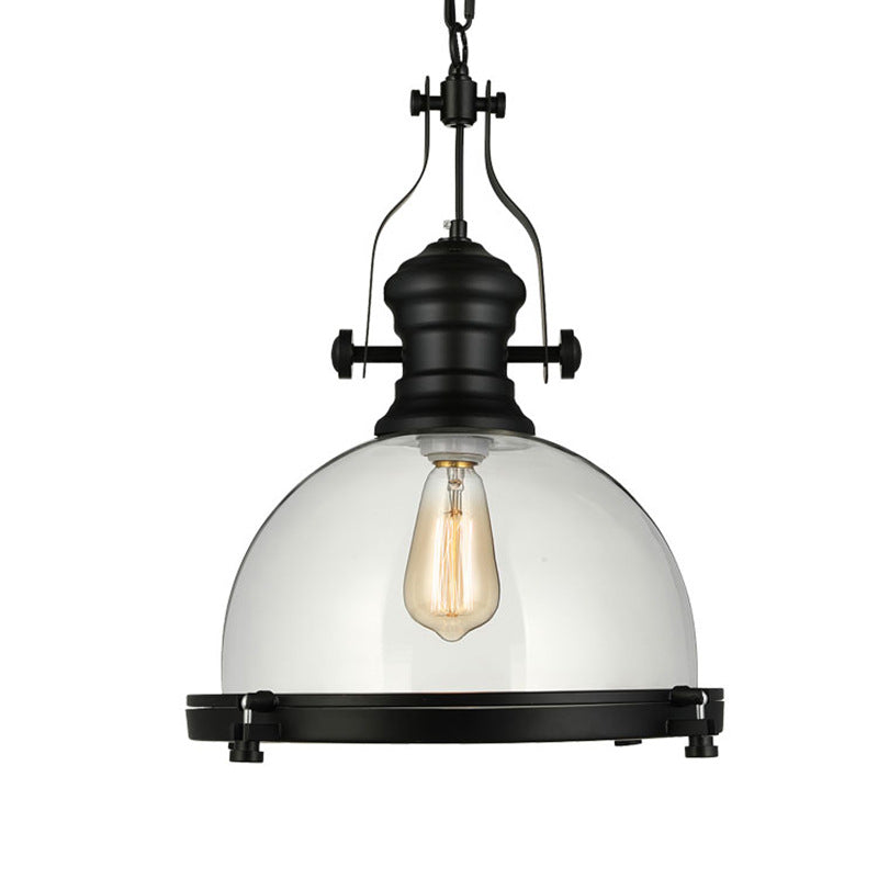 Glass Pot Shaped Suspension Lamp Industrial 1-Light Bistro Bar Pendant Lighting in Black Clearhalo 'Ceiling Lights' 'Chandeliers' 'Glass shade' 'Glass' 'Industrial Pendants' 'Industrial' 'Middle Century Pendants' 'Pendant Lights' 'Pendants' 'Tiffany' Lighting' 2546642