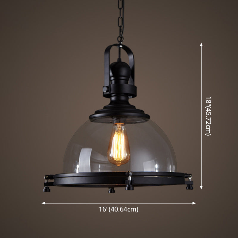 Glass Pot Shaped Suspension Lamp Industrial 1-Light Bistro Bar Pendant Lighting in Black Clearhalo 'Ceiling Lights' 'Chandeliers' 'Glass shade' 'Glass' 'Industrial Pendants' 'Industrial' 'Middle Century Pendants' 'Pendant Lights' 'Pendants' 'Tiffany' Lighting' 2546645