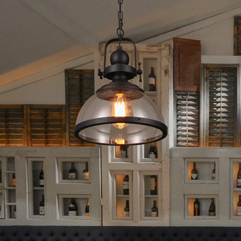 Glass Pot Shaped Suspension Lamp Industrial 1-Light Bistro Bar Pendant Lighting in Black Clearhalo 'Ceiling Lights' 'Chandeliers' 'Glass shade' 'Glass' 'Industrial Pendants' 'Industrial' 'Middle Century Pendants' 'Pendant Lights' 'Pendants' 'Tiffany' Lighting' 2546646