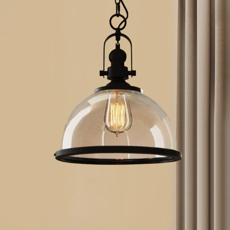 Glass Pot Shaped Suspension Lamp Industrial 1-Light Bistro Bar Pendant Lighting in Black Clearhalo 'Ceiling Lights' 'Chandeliers' 'Glass shade' 'Glass' 'Industrial Pendants' 'Industrial' 'Middle Century Pendants' 'Pendant Lights' 'Pendants' 'Tiffany' Lighting' 2546650