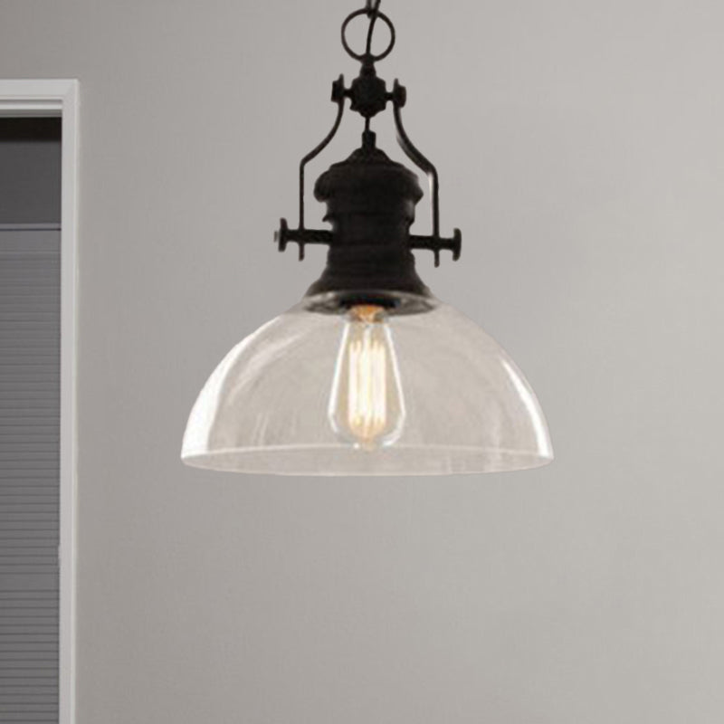 Glass Pot Shaped Suspension Lamp Industrial 1-Light Bistro Bar Pendant Lighting in Black Clearhalo 'Ceiling Lights' 'Chandeliers' 'Glass shade' 'Glass' 'Industrial Pendants' 'Industrial' 'Middle Century Pendants' 'Pendant Lights' 'Pendants' 'Tiffany' Lighting' 2546652