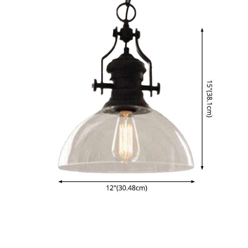 Glass Pot Shaped Suspension Lamp Industrial 1-Light Bistro Bar Pendant Lighting in Black Clearhalo 'Ceiling Lights' 'Chandeliers' 'Glass shade' 'Glass' 'Industrial Pendants' 'Industrial' 'Middle Century Pendants' 'Pendant Lights' 'Pendants' 'Tiffany' Lighting' 2546653
