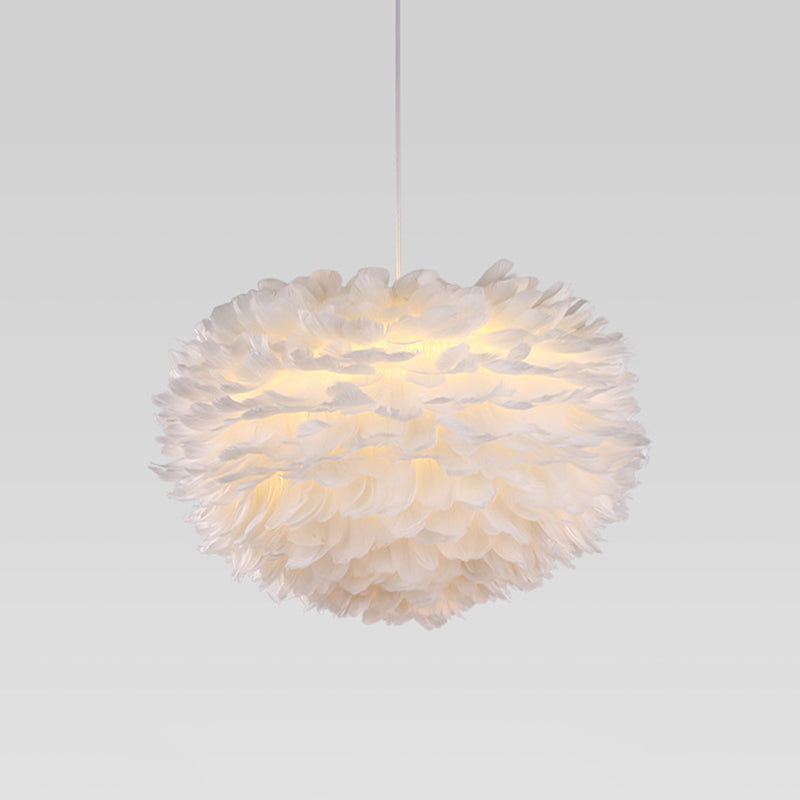 White Globe Shaped Hanging Chandelier Nordic Style Feather Suspended Lighting Fixture Clearhalo 'Ceiling Lights' 'Chandeliers' 'Modern Chandeliers' 'Modern' Lighting' 2546654