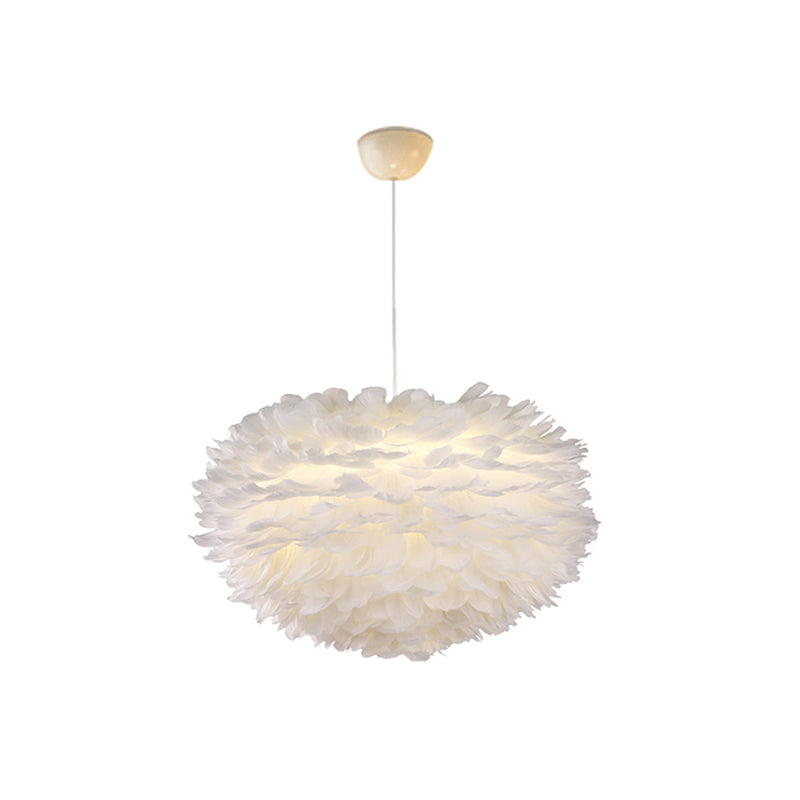 White Globe Shaped Hanging Chandelier Nordic Style Feather Suspended Lighting Fixture White 19.5" Clearhalo 'Ceiling Lights' 'Chandeliers' 'Modern Chandeliers' 'Modern' Lighting' 2546657