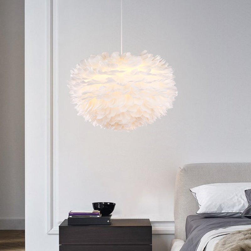 White Globe Shaped Hanging Chandelier Nordic Style Feather Suspended Lighting Fixture Clearhalo 'Ceiling Lights' 'Chandeliers' 'Modern Chandeliers' 'Modern' Lighting' 2546658